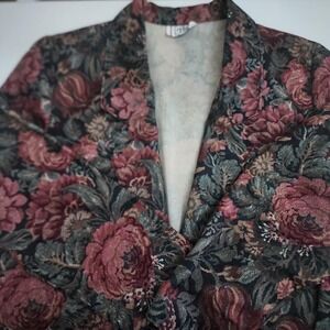 Vinatge Cricket Lane Sz 12 Floral Lightweight Dark Green Blazer With Roses